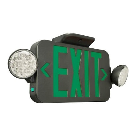Hubbell Lighting Hubbell LED Combo Exit/Emergency Unit, Green Letters, Black, Ni-Cad Battery CCGB